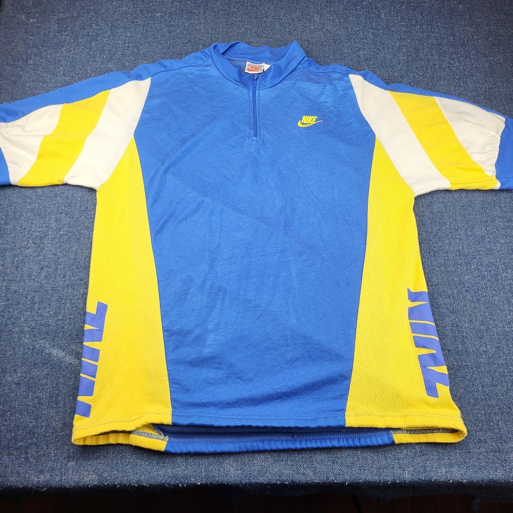 Vintage Nike Cycling Jersey Mens Large Blue Yellow Colorblock 90s Quarter Zip